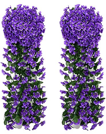 LATAFA Künstliche Veilchen für den Außenbereich, 2 Stück, bunte künstliche Veilchen zur Dekoration, Pflanzen für Garten und Balkon, künstliche Blumen, perfekt für Heimdekoration