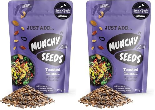 MUNCHY SEEDS Savoury Sprinkles Snack Toasted Tamari 125g Sunflower Seeds Pumpkin Seeds Sesame Seeds Sprinkle on Salads,Soups,Savoury Dishes,Vegan, Omega 3 Fatty Acids,Protein,Fibre Vitamin E