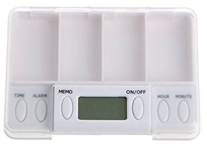 Pills Reminder Medicine Alarm Timer Electronic Box for Case Organizer 4 Grids Medicine Bottles with Caps Glass