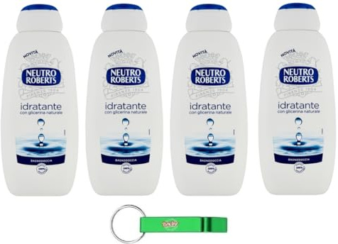 4 gel doccia Neutro Roberts Bagnodoccia Idratante con glicerina naturale – gel doccia aiuta a idratare e pulire la pelle 450 ml + portachiavi Beni Culinari gratuito