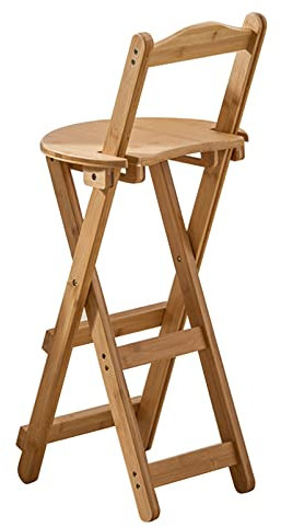 Klappbarer Barhocker, zusammenklappbarer tragbarer Barstuhl aus Holz, Barhocker für die Küchentheke, mit Rückenlehne und Fußstütze, massiver Bambus (Farbe: Holz, Größe: 61,5 cm) Keep it in mind