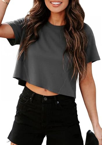 Terecey Sportshirt Damen Locker Sommer Oversized Tshirt Damen Bauchfrei Crop Shirt Kurzarm Damen Weiß Basic T-Shirt Für Freizeit