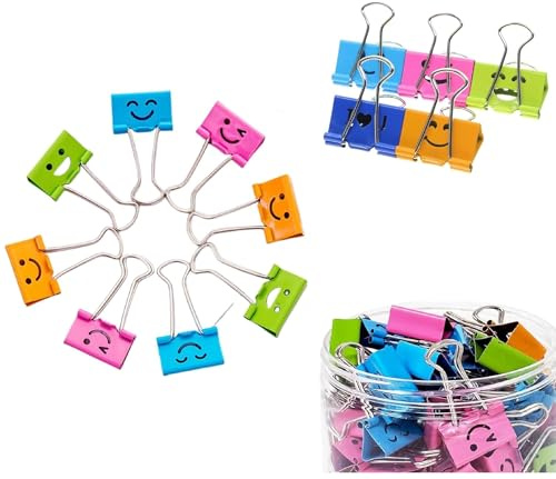 Alriedy 40 Stück Foldback Klammern Vielzweckklammern, Dokumentenklammern Lächeln Binder Clips, 19mm Aktenklammern Für Notizen, Organisieren Und Einstufung Für Bürobedarf Notizen Und Gewürzklammer