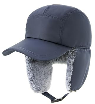 Herren Wintermütze mit Ohrenklappen, warm, wasserdicht, mit Ohrenschutz, große Größe, dunkelblau, XL