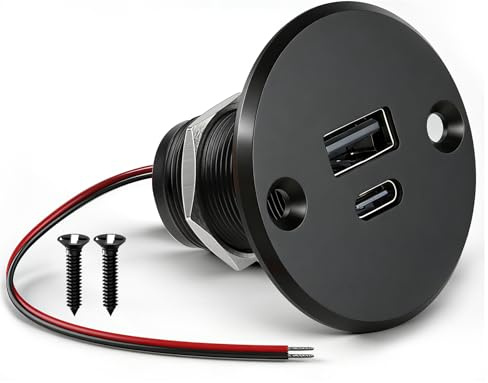 CamperXlite Campervan USB C-uttag DC 12V/24V, helt i aluminium 24W QC 3.0 & 24W PD 3.0 höghastighetsladdningsuttag, infälld USB snabbladdare för husvagn släpvagn skåpbil bil båt (4,5 cm x 1)