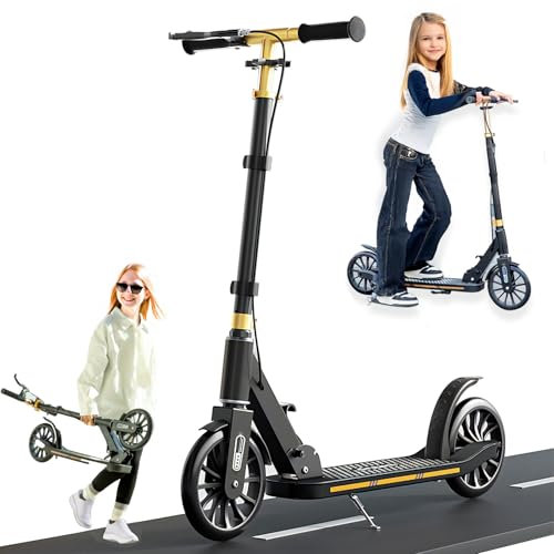 GHBXJX Kick Scooter Tretroller Erwachsene 150 kg Tragkraft, Cityroller für 6+ Jahre, 200mm Big Wheel Kids Scooter mit Bremsen und Stoßdämpfern, 3 höhenverstellbare Griffe,Roller Kinder﻿,Schwarz