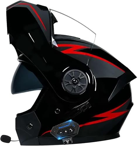 Casco da moto modulare Bluetooth Flip Up Casco integrale da moto con doppia visiera antiappannamento Caschi integrali omologati ECE Leggeri per donne e uomini C,L=59-60CM