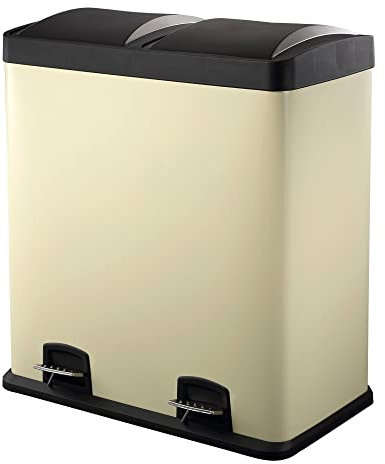 PLMNBQWE Poubelle d'extérieur en Acier Inoxydable Poubelle à pédale Double en Acier Inoxydable de 60 litres avec 2 Compartiments Amovibles et Couvercle en Plastique