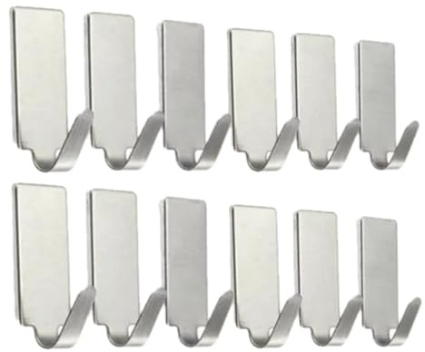 Stainless Steel Self Adhesive Hooks (12 Pack) – Heavy Duty Stick On Wall Hooks for Kitchen, Bathroom, Bedroom & Office – Waterproof Metal Hanging Hooks for Coats, Towels, Keys & Bags – No Drill