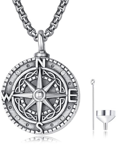 KINGWHYTE kompass urnkedja för aska 925 sterlingsilver keltisk knut kompass urna berlock halsband för djuraska souvenir minnessmycke för kvinnor och män