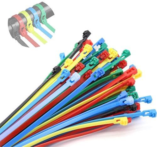Reusable Cable Ties, 100 Pcs Coloured Cable Ties 200mmx4.8mm Nylon Zip Tie Multi-Purpose Plastic Tie Wraps, Secure Self-Locking Mechanism for Home, Office, Cables, Wires, Garden, DIY Projects