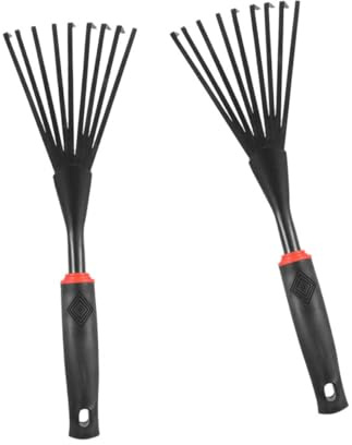 GANAZONO 2 Piezas Rastrillo de Mano para Jardín Dientes Mango de Plástico Negro para Limpieza Deshierbe Exteriores