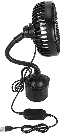 Wakects Ventilateur de Voiture alimenté par USB, Moteur sans Balais, Ventilateur de Voiture Puissant, 3 Vitesses Réglables pour Camions et Camping-cars