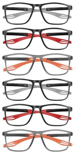 AOOSU Gafas de Lectura, 6PCS Bloqueo Luz Azul Ultraligeras Anteojos de Lectura Gafas, Gafas de Lectura Flexibles con Elegante Marco Rectangular, Resistentes a los Óptima - Hombre Mujer +1,50
