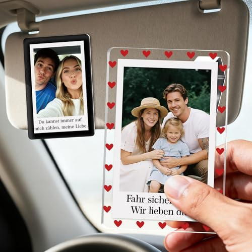 Bemaystar Personalisiert Sonnenblende Fotoclip - Individueller Autozubehör & Bilderrahmen, Sichere Fahrweise Fördernd, Geschenk der Liebe für Vater, Mutter, Ehemann, Ehefrau-Einzelbild mit Rahmen