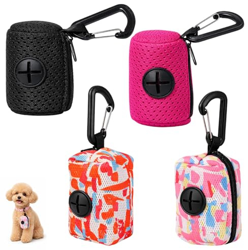 Kotbeutelspender Hundekotbeutelspender Kotbeutelhalter, 4er Set für tägliches Gassigehen und Outdoor-Aktivitäten, Polyester Material in Rosa Schwarz Orange Pink
