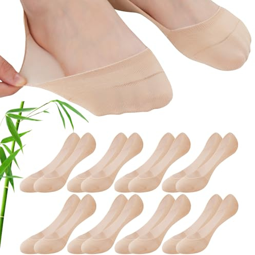 inaWarm damstrumpor osynliga, 8 par korta ballerinastrumpor i bambu och bomull, andningsbara och halkfria no show strumpor för sneakers, loafers och högklackat, storlek 35-42