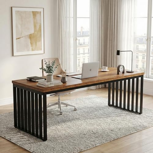 Lailang 180cm Scrivania Computer, Tavolo ufficio Riunioni, Scrittoio Vintage, Scrivania in Legno, Workstation Professionale, 180 x 60 x 70 cm, Marrone