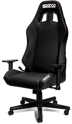 Sparco Sedia Ufficio Gaming Coach, Schienale Reclinabile 150°, Braccioli 2D, Supporto Lombare, Ecopelle, 60x60x100 cm (Fodera nera - Cuciture rosse)