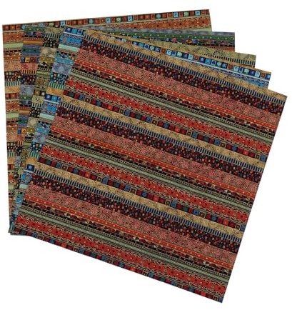 SOLUSTRE 5 Stück Baumwoll Leinen Stoffe 48x48cm Ethno Druck Patchworkstoff Selbstgemacht Bastelstoff für Heimtextilien und Dekoration