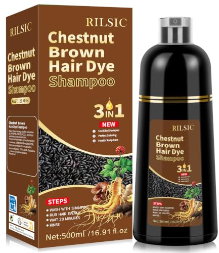 Hårfärgningsschampo, kastanjekaffebrun, 500 ml, 3-i-1, hårfärg för hår och skägg (kastanjekaffe)