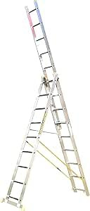 Trade Master Pro® 3 Section Combination Ladder | All in One Extension Ladder, Double Step Ladder | Aluminium | Anti Slip Stabiliser Bar | 150kg Weight Rating | EN131 Pro Certified | Size: 3x9