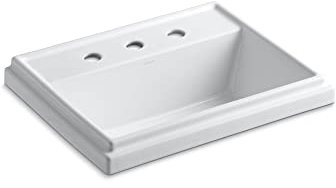 KOHLER K-2991-8-0 Tresham Rectangle Self-Rimming Bathroom Sink with 8-inch Widespread Faucet Drilling, White