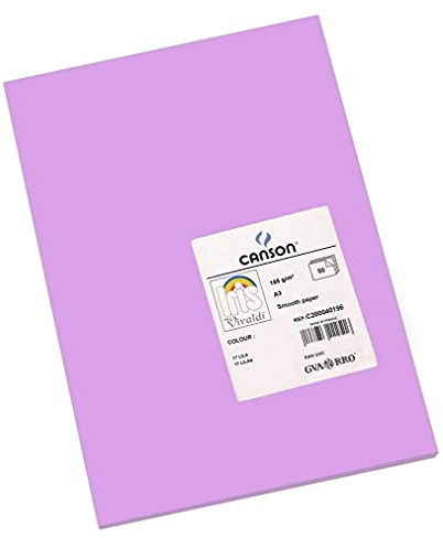 Canson Iris Vivaldi, Papel de dibujo de color, Suave, 185gsm, Hoja, A3-29,7x42cm, Lila