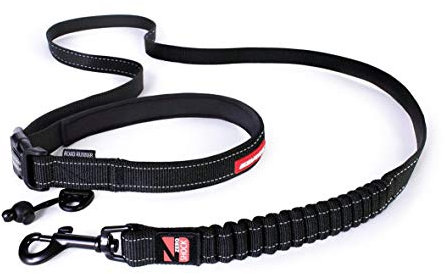 EzyDog Jogging Hundeleine für Mittelgroße und Große Hunde - Joggingleine Road Runner 210cm - Leine zum Joggen mit Hund, Reflektierende, Elastische mit Bungee Ruckdämpfer (25mm, Schwarz)