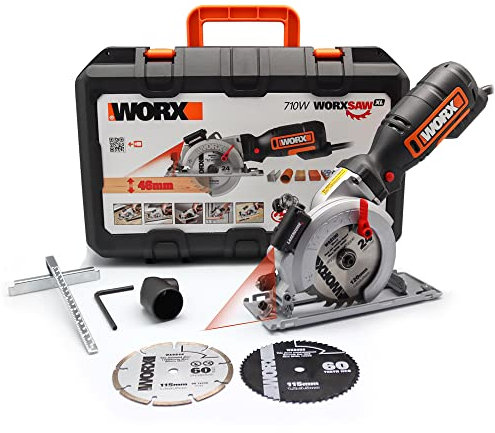Worx WX427 Sega Circolare Compatta ad Immersione, Potenza 710 W , Capacità di Taglio max 46 mm, con Guida Laser per un Taglio Sempre Preciso,