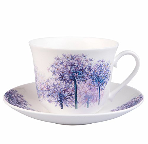 Roy Kirkham Alliums Chatsworth Frühstückstasse und Untertasse, Knochenporzellan, violett, 8 cm