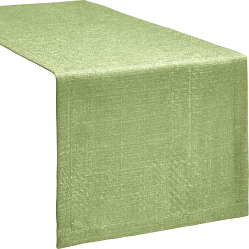 Erwin Müller Tischwäsche, Tischläufer Uni, Krefeld lindgrün Größe 40x170 cm - fleckabweisend, schmutzunempfindlich und leicht zu reinigen, Leinen-Optik (weitere Farben, Größen)