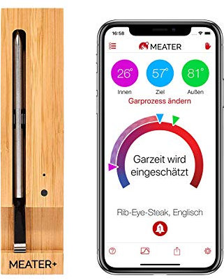 Meater+ Wireless, Smart Meat Thermometer with 50-Metre Range, for Oven, Grill, Pan and Rotisserie, Perfect Meat via App