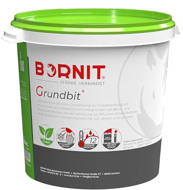 BORNIT Grundbit Grundierung Primer Bitumen Voranstrich [QNG-Konform] 25L | Innen Außen lösemittelfrei Haus Carport Vordach Balkon Tiefengrund Dachpappe Haftgrund Bitumen Dichtmasse Garage Gartenhaus