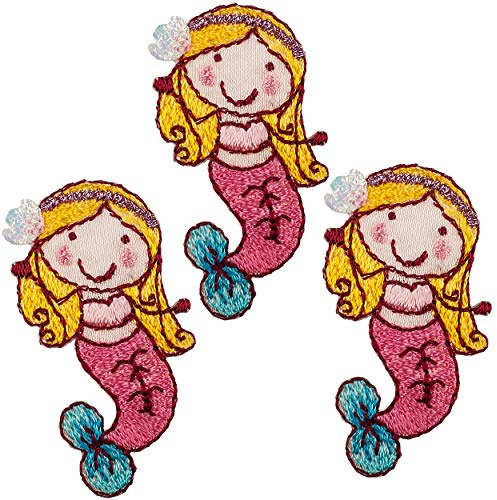 alles-meine.de GmbH 3 Stück Bügelbilder/Applikation/Aufbügler - kleine Meerjungfrau/Nixe - 4,5 cm * 2,8 cm - Aufnäher/gewebte Flicken - zum Aufbügeln Aufkleben Aufnähen..