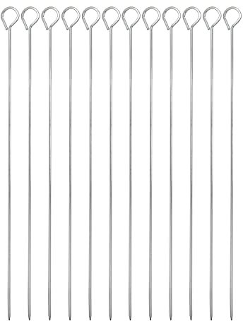 Kebab Skewers Set of 12 BBQ Barbecue Metal Grilling Skewer Sticks Reusable Long Metal Skewer for Shish Kabob Kebab Meat Chicken Shrimp Vegetables Ring Tip Handle, 40cm/15 Inch