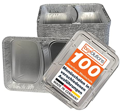 Boxolutions 100 Aluschalen - Grillschalen in unterschiedlichen Ausführungen - Tropfschalen mit Deckel in Markenqualität - R808G + Deckel CR100G/HS