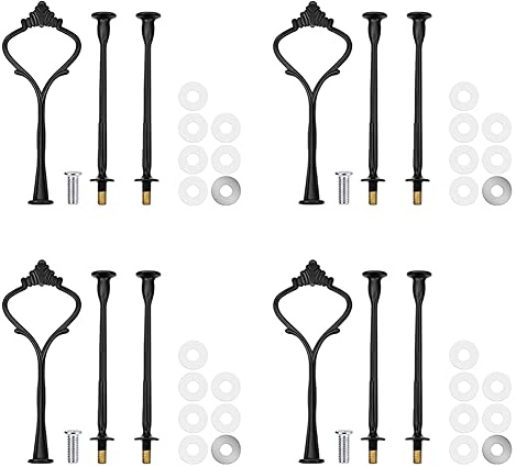 Koomiao Etageren Stangen Set,4 Sets Etagere Zubehör 2 bis 3 Etage für Hochzeitstorte Etagere Tortenständer Tortenhalter Torten mit Schrauben und Unterlegscheiben, für Dessertdisplay (Schwarz)