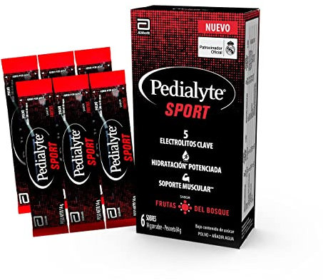 Pedialyte Sport - Bebida con sabor a Frutas del Bosque, Hidratación Potenciada,Contiene 5 electrolitos clave como Magnesio, Sodio y Potasio, 6 sobres de 14g