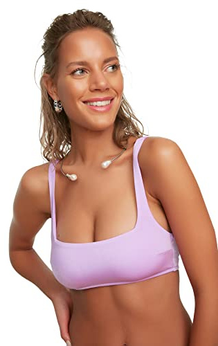 Trendyol Top Bikini in Maglia Senza Spalline da Donna, Lilla, 34