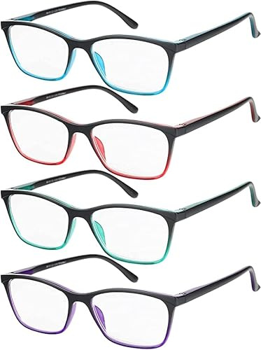 EFE 4er-Pack Lesebrille für Damen und Herren - Schwarz Matt, Hochwertig, Rechteckig, Komfortabel, Federscharniere, Vintage, Leicht, Blendschutz-Computerspielleser