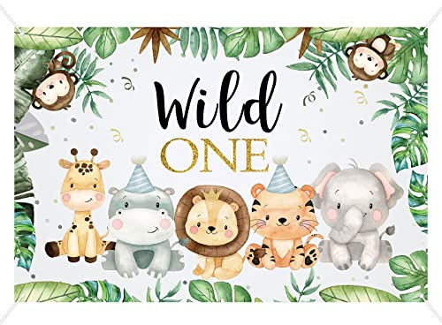 VIKSAUN Wild One Geburtstag Deko Hintergrund 180 x 110 cm Banner Erster Geburtstag Hintergrund Grün Süße Dschungel Safari Tiere Deko Schmücken Party Dekoration Requisiten(180x110cm)
