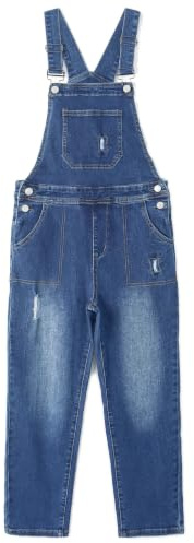 KIDSCOOL SPACE Salopette En Jean Pour Petits Garçons, Trous Déchirés, Bande Élastique Intérieure, Jean De Travail, Bleu