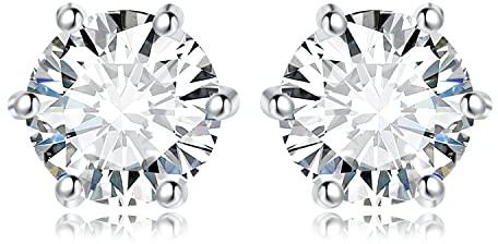 JewelryPalace Runda 4ct Zirkonia Solitär Stiftörhängen Silver 925 Kvinnor, Simulerad Diamant Brudsmycken, örhängen Silver Flickor ädelstenar, Stiftörhängen Silver Små Med Sten Gåva Kvinnor