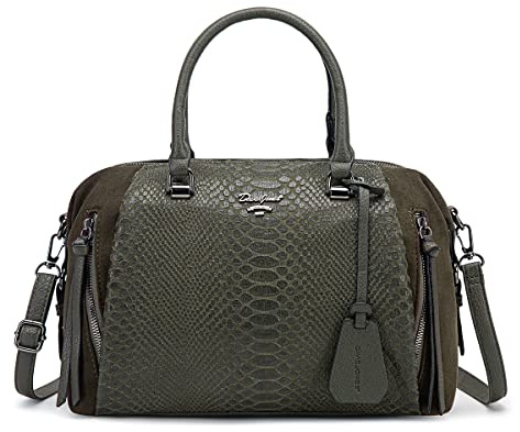 David Jones - Damen Handtasche Bowling - Frau Tasche PU Leder Schlange - Elegante Henkeltasche - Schultertasche Viele Fächer Mehrere Taschen - Umhängetasche Tote Shopper Mode Elegant - Grün