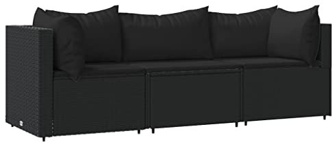 vidaXL Loungegrupp för trädgården med dynor 3 delar svart konstrotting, soffgrupp för trädgård, loungegrupp, loungegrupp för trädgård
