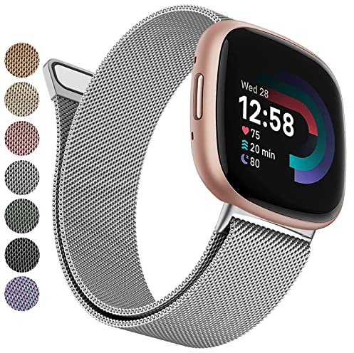 Armband kompatibel mit Fitbit Versa 3 Armbänder/Versa 4 Armband/Fitbit Sense/Sense 2 Armband für Damen und Herren, atmungsaktives Edelstahl-Mesh-Armband, verstellbares Armband, Ersatzarmband aus