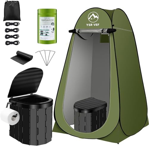 Portable Toilet Kit for Adults, Camping Toilet with Pop-Up Privacy Tent and Poo Gel Toilet Bags, Washable Portable Outdoor Showers Changing Rooms