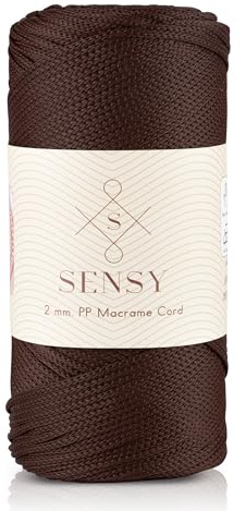 Sensy Premium 2 mm 230 meter polyesterrep, 100 % polypropylensnöre, makramérep, 2 mm virkväska, snöre, makramé, rep, virkgarn, present för stickade varor (brun)