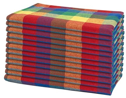 Multicolor Rainbow Cloth Dinner Napkins - 12 Pack, 100% Cotton, 20x20 Colorful Cotton Dinner Napkins for Parties and Events - Checkered Multicolor Napkins